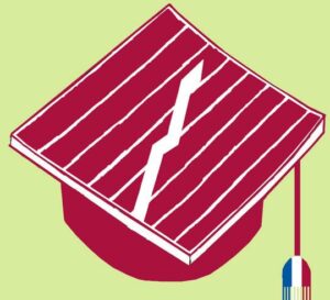 I nuovi obiettivi da perseguire con i fondi alle università - Illustrazione di un cappello di laurea con una crepa che lo attraversa