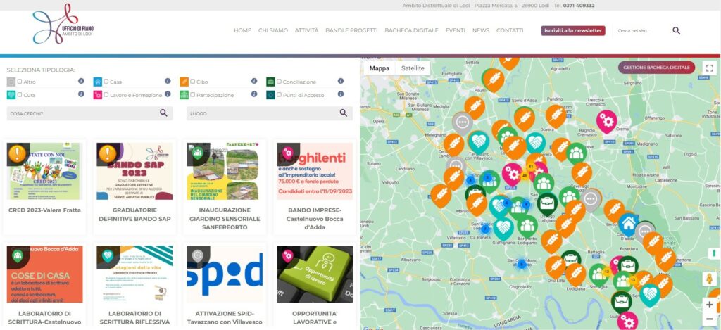 Uno screenshot di come si presenta la bacheca digitale - Immagine:Ufficio di Piano dell'Ambito di Lodi