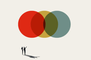 Persone guardano tre sfere colorate. Immagine di copertina di un articolo di Flaviano Zandonai sull'amministrazione condivisa analizzata nel Sesto Rapporto sul secondo welfare