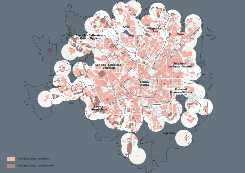 I 12 decanati di Milano e gli oratori a 10 minuti a piedi. Fonte: Lodigiani e Rinolo (2024)