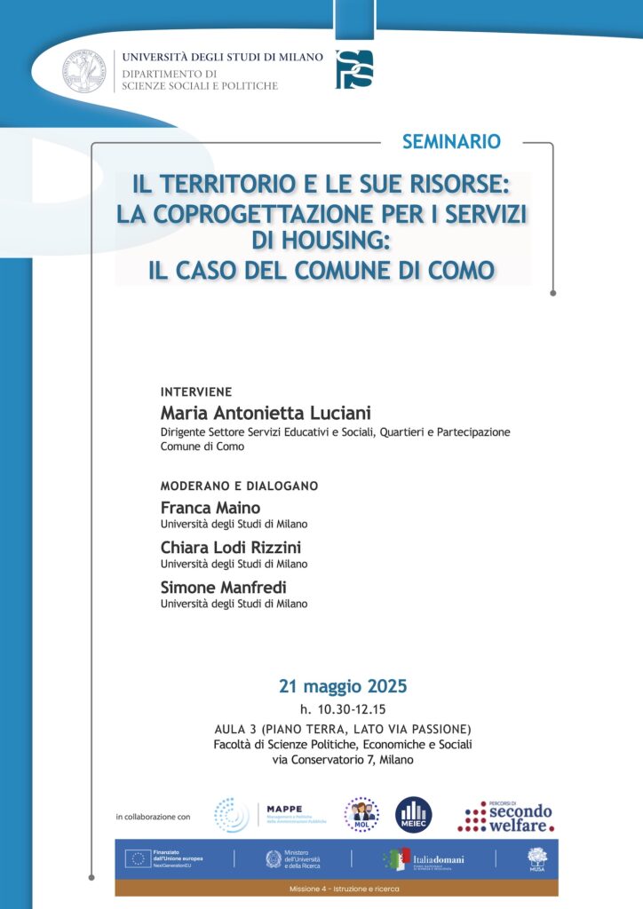 IL TERRITORIO E LE SUE RISORSE:LA COPROGETTAZIONE PER I SERVIZI DI HOUSING: IL CASO DEL COMUNE DI COMO_ seminario 21 maggio 2025 Milano Università degli studi