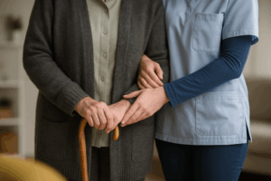 foto generata con chatgpt di una donna anziana e badante in una rsa. Immagine di copertina di un articolo di Percorsi di secondo welfare sul 7° Rapporto dell’Osservatorio Long Term del Care CERGAS SDA Bocconi, che punta il faro sulla molteplicità di interdipendenze oggi presenti tra RSA e settore sanitario