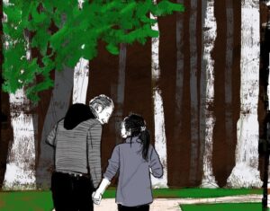 Una delle tavole di "Kafka nel bosco", fumetto di Giulio Escalona sul disastro dell'Icmesa del 1979. Pubblicato da Percorsi di secondo welfare.