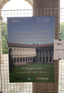 La locandina della Conferenza ESPAnet 2025 all'Università degli Studi di Milano, a cui hanno partecipato anche le ricercatrici di Percorsi di secondo welfare