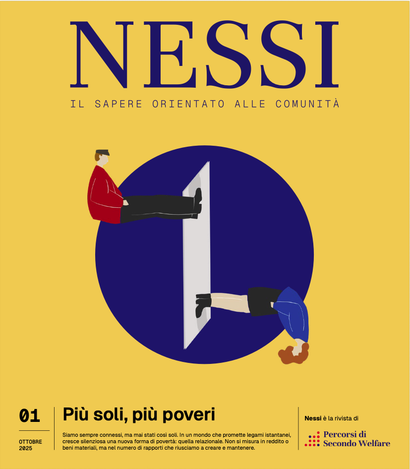 La copertina del primo numero di Nessi, la rivista di Percorsi di Secondo Welfare, intitolata più "Più soli, più poveri" e in cui si approfondisce il tema della povertà relazionale.