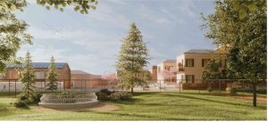 Abitare Villa Mater- rendering degli edifici e delle aree esterne